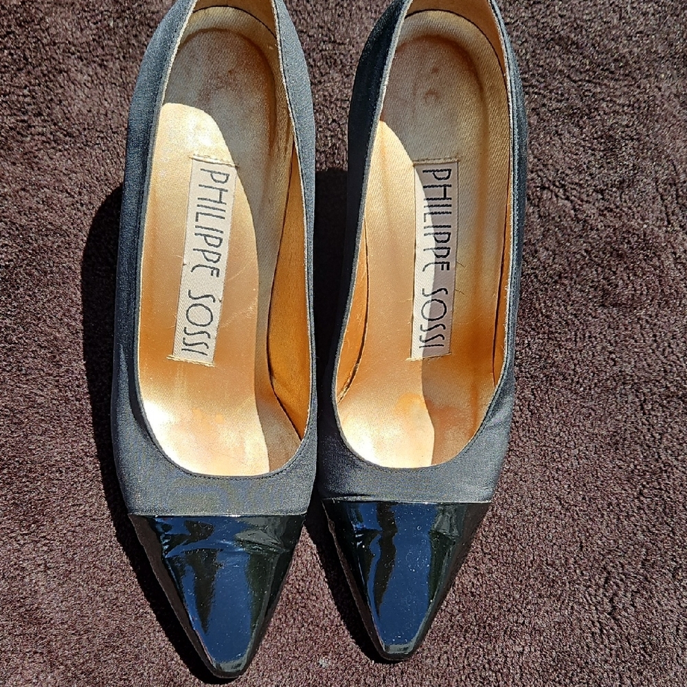 Pilippe Sossi Grey Leather Heels‎ With Black Toes